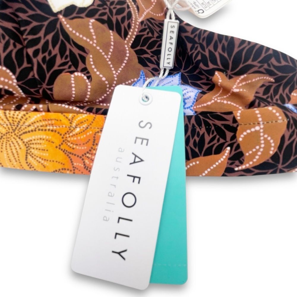 NWT Seafolly Boheme Longline Triangle Bikini Top Size 4 US Black Floral Bohemian - Picture 9 of 14